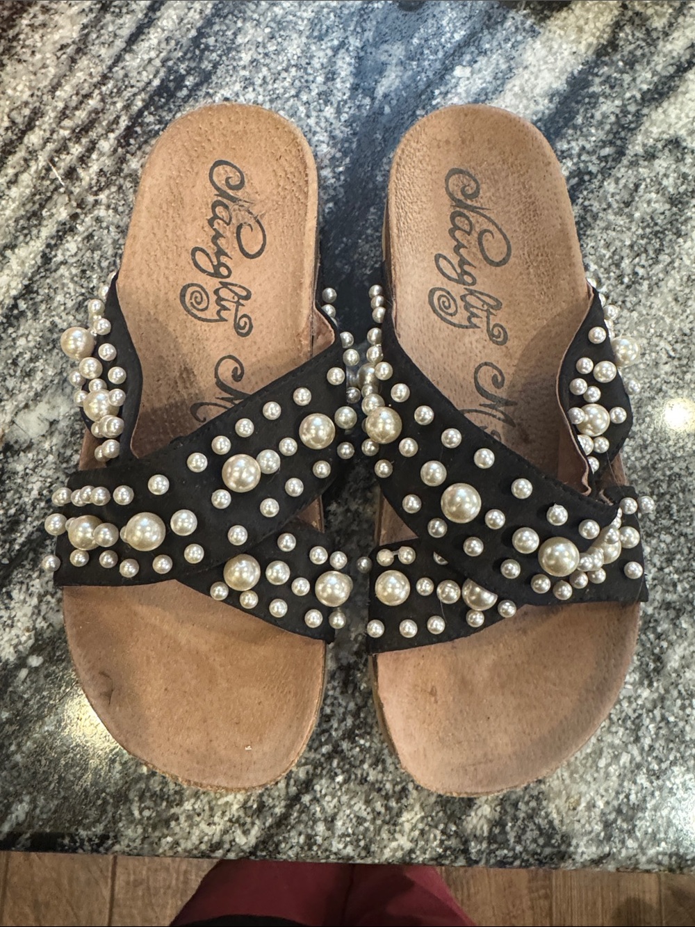 naughty monkey Black Pearl-Embellished Slide Sandals